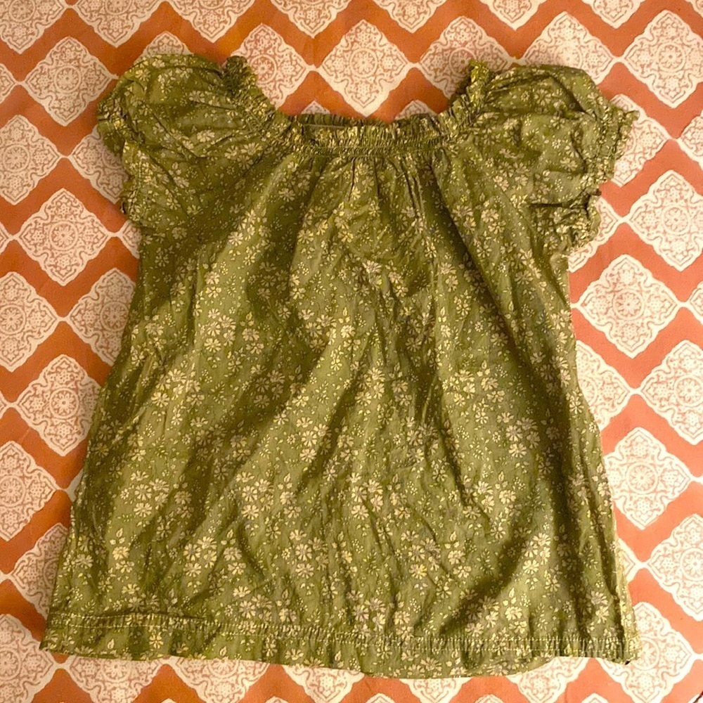 Peek Fleur green white floral short sleeve top size L 8